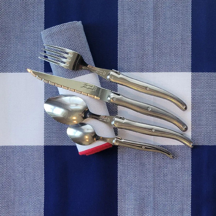 24 Pc French Laguiole Flatware Stainless Steel  in Wooden Box Jean Neron