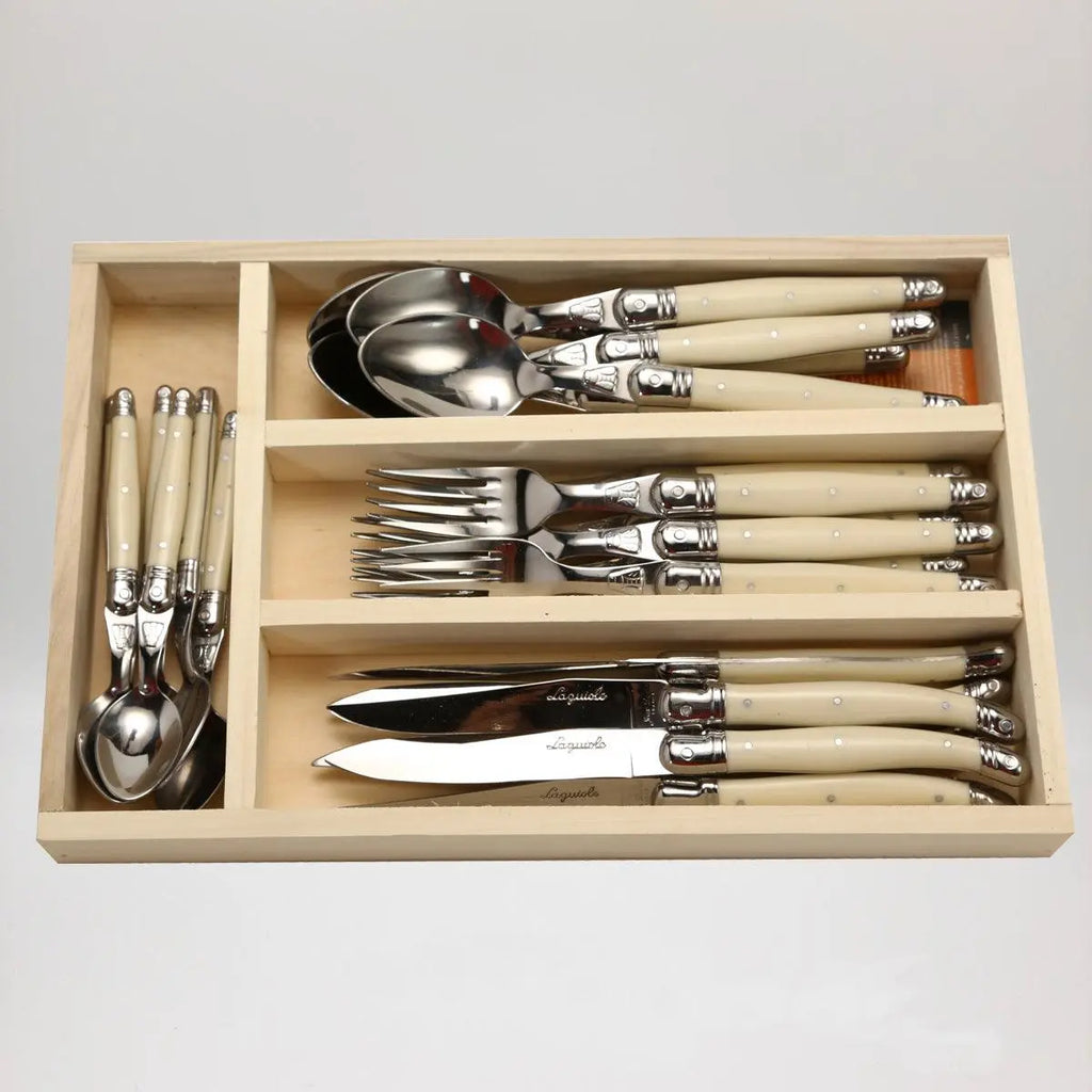 24 Pc Everyday Flatware Ivory in Tray - Delys Boutique