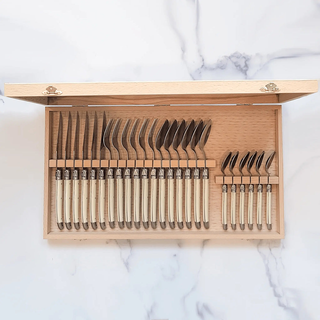 24 Pc Flatware Ivory in Wooden Box - Delys Boutique