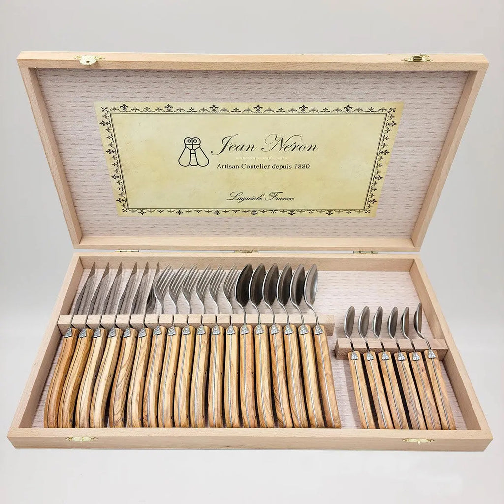 24 Pc Flatware Olive Wood in Wooden Box - Delys Boutique